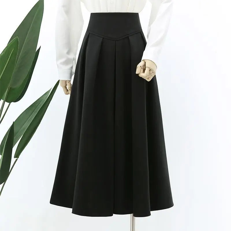 Woolen Pleated High-Waist Skirt