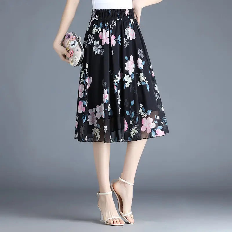 Floral Chiffon Midi Skirt