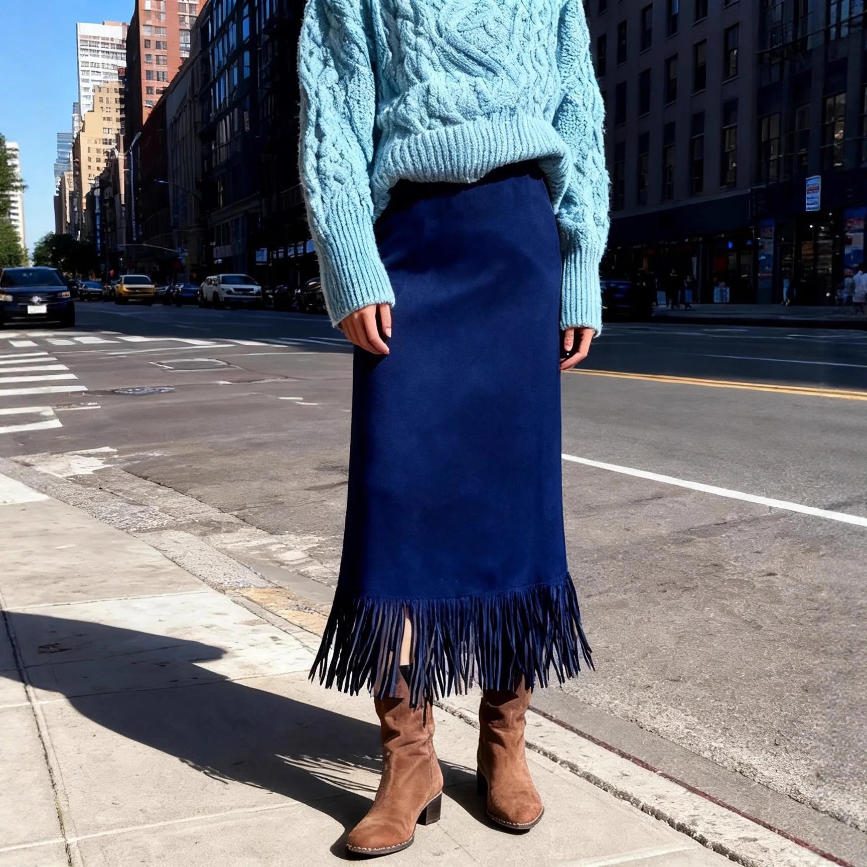 Fringed Suede Long Skirt