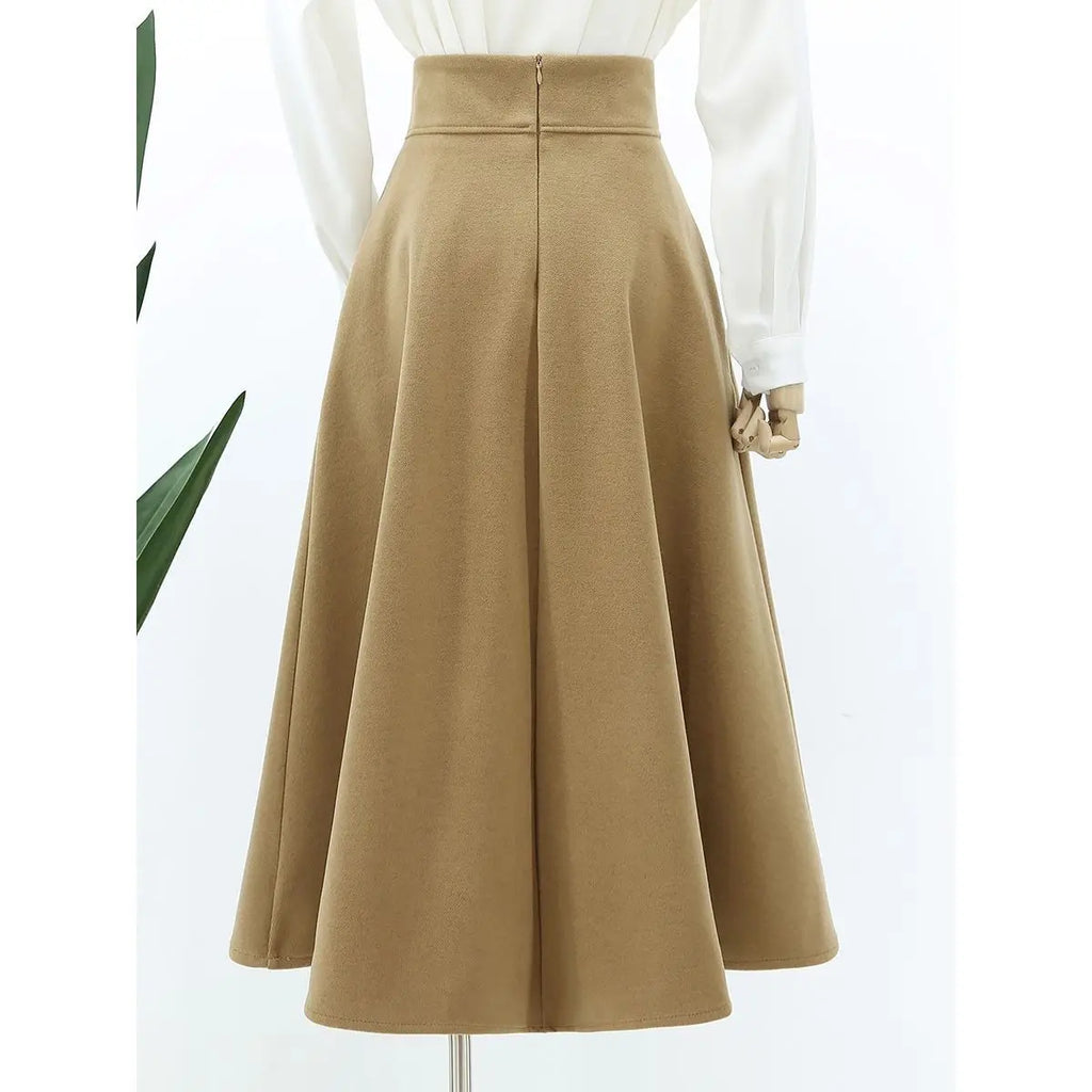 Woolen Pleated High-Waist Skirt