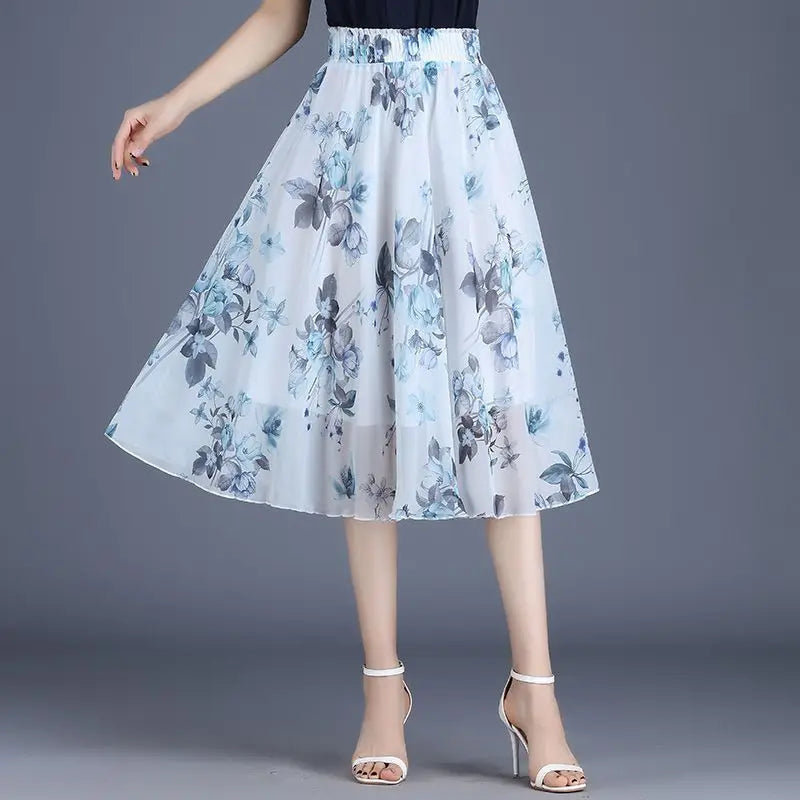 Floral Chiffon Midi Skirt