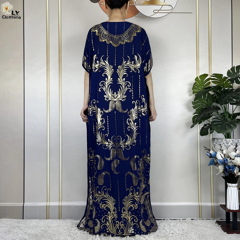 Casual Short Sleeve Soft Cotton Maxi Dress With Scarf