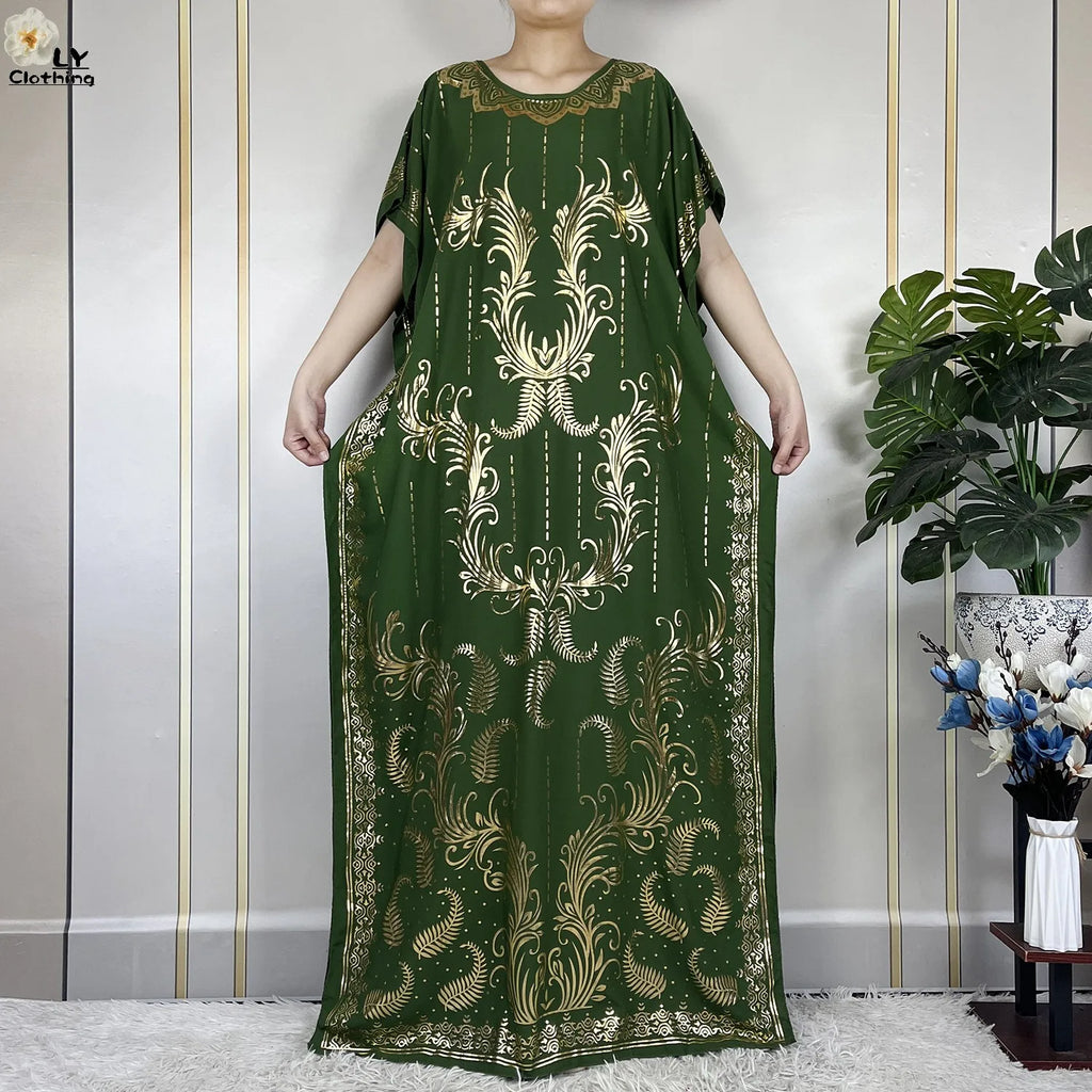 Casual Short Sleeve Soft Cotton Maxi Dress With Scarf