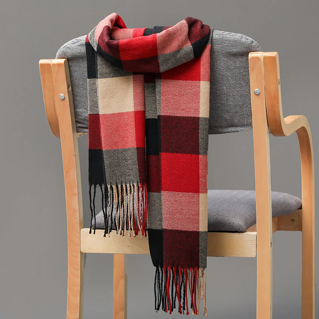 Fringed Plaid Tasseled Cashmere Scarf