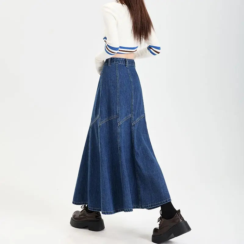 Ankle-Length High Waist Denim Jean Skirt