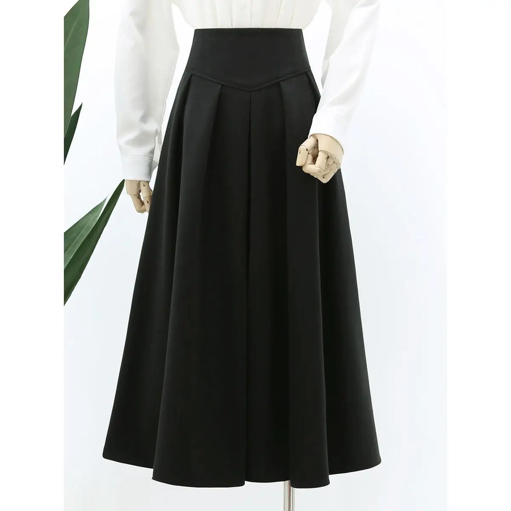 Woolen Pleated High-Waist Skirt