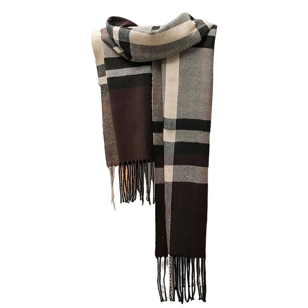 Fringed Plaid Tasseled Cashmere Scarf