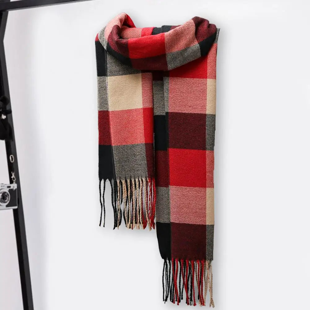 Fringed Plaid Tasseled Cashmere Scarf