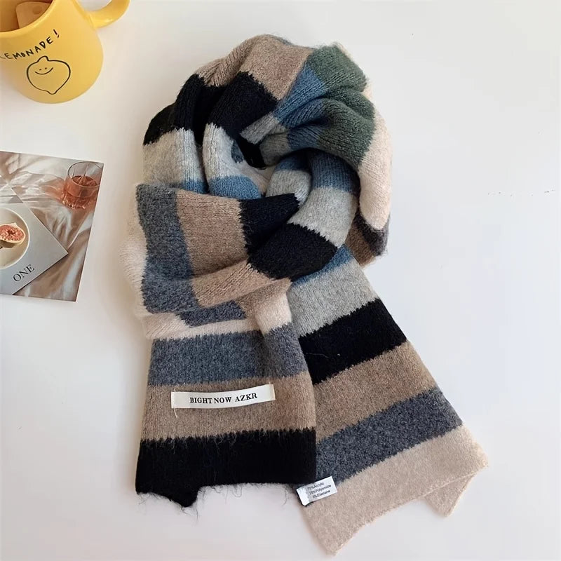 Casual Knitted Striped Scarf - Warm, Breathable & Ear Protection.