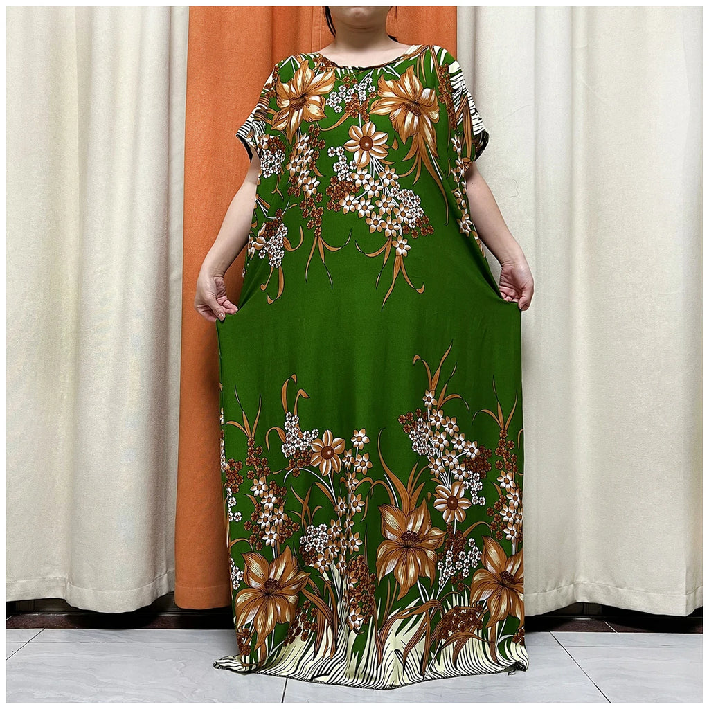African Floral Fashion Dress With Matching Scarf