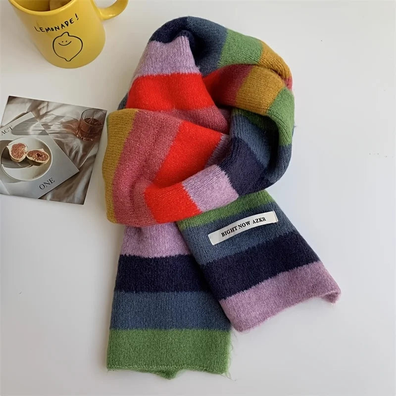 Casual Knitted Striped Scarf - Warm, Breathable & Ear Protection.