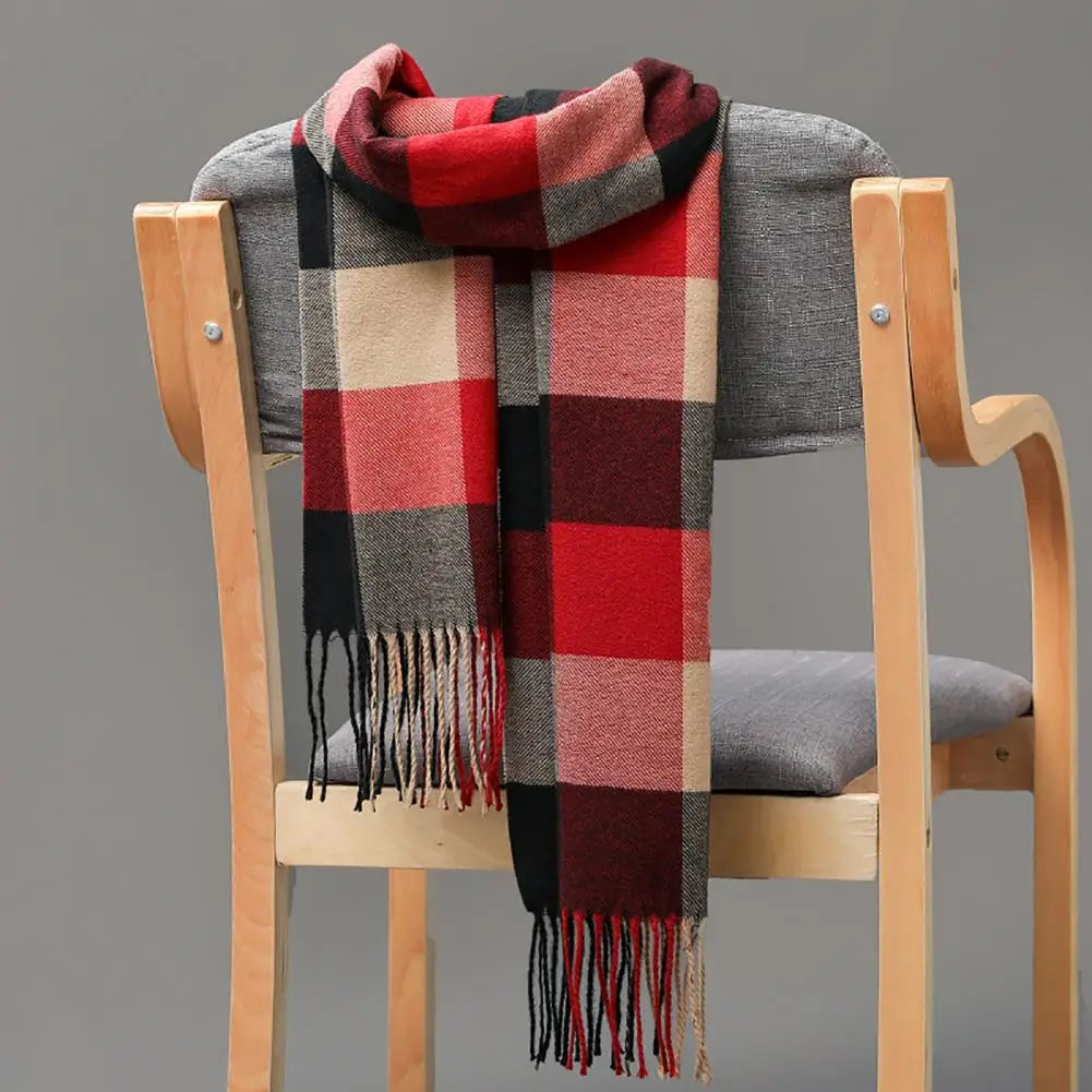 Fringed Plaid Tasseled Cashmere Scarf