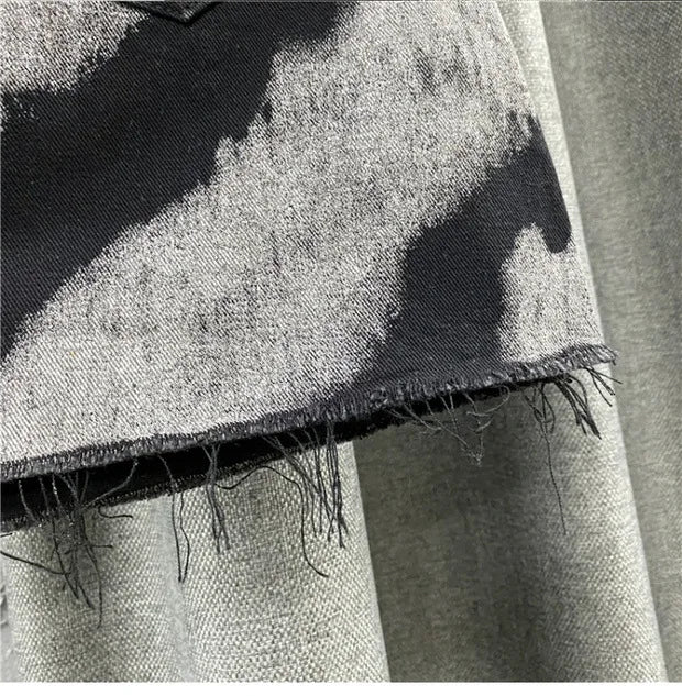 High Waist Slim Denim Skirt with Raw Edges