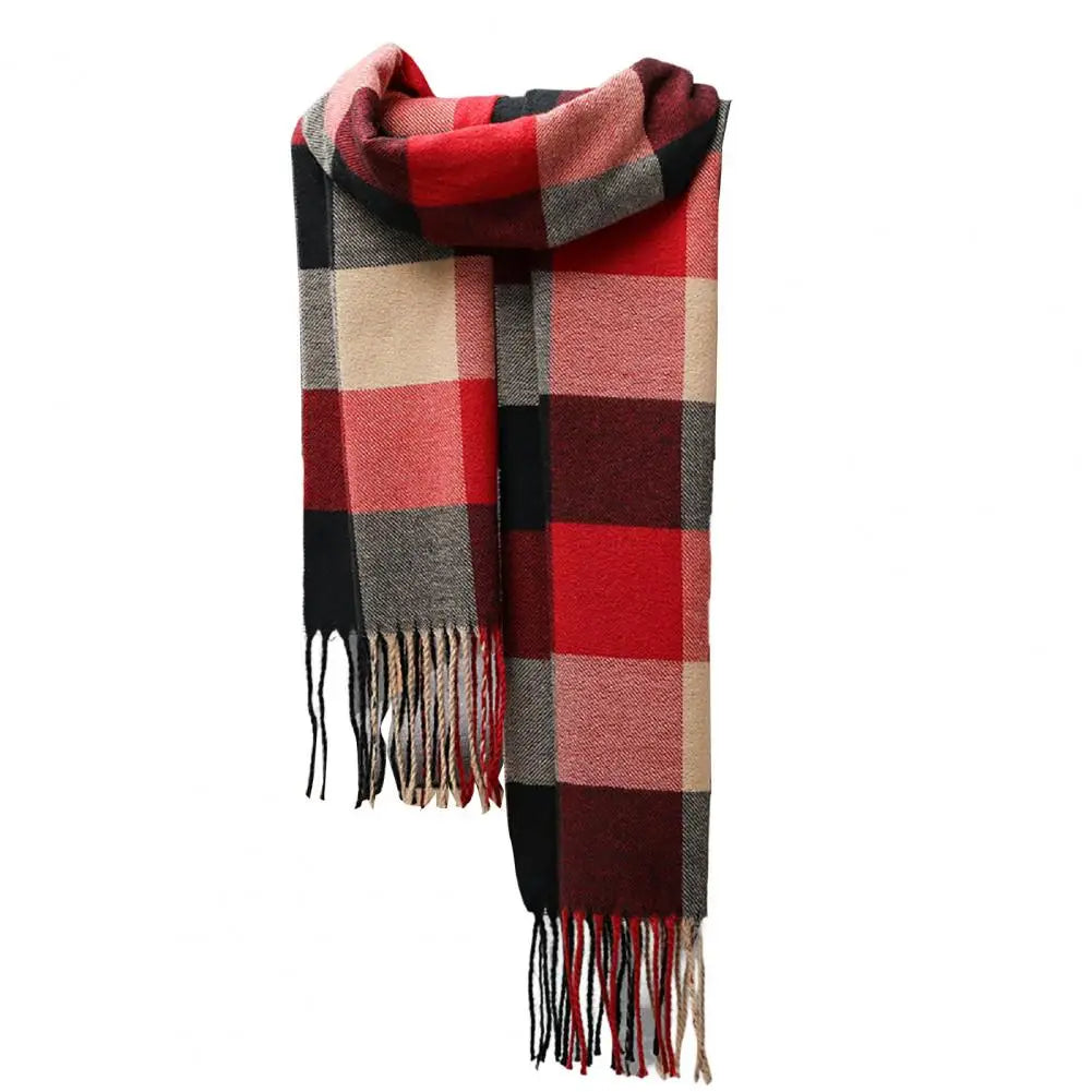 Fringed Plaid Tasseled Cashmere Scarf