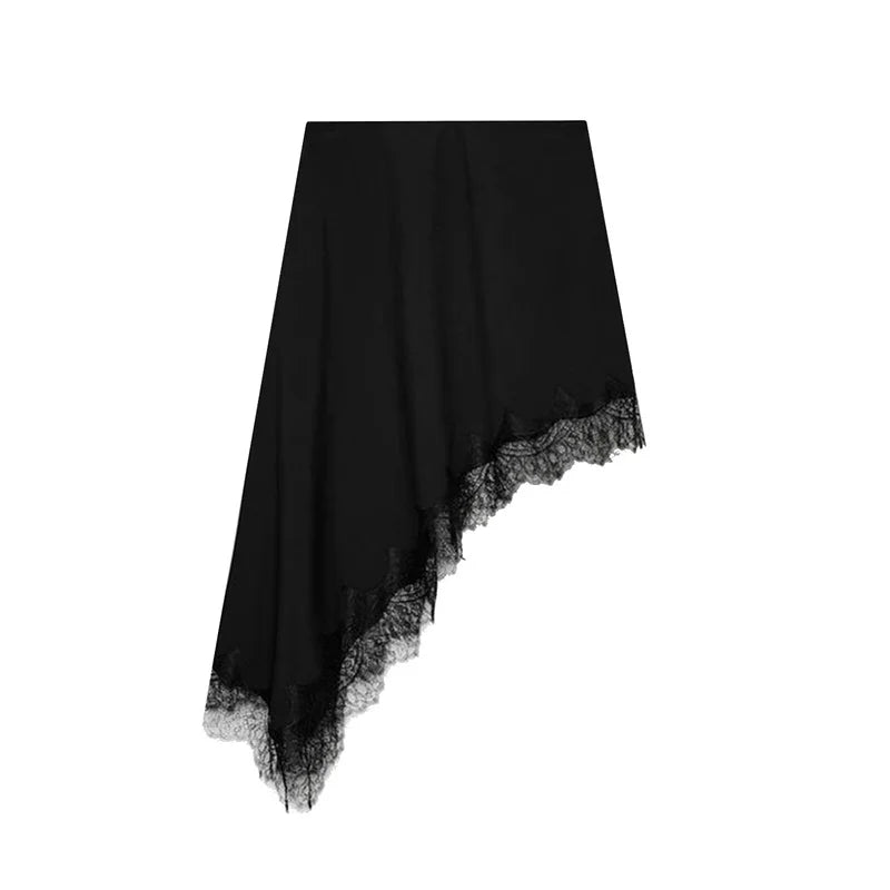 Lace Satin Asymmetric Hem Skirt