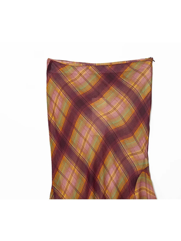 Checkered High Waist Floor Length Skirt