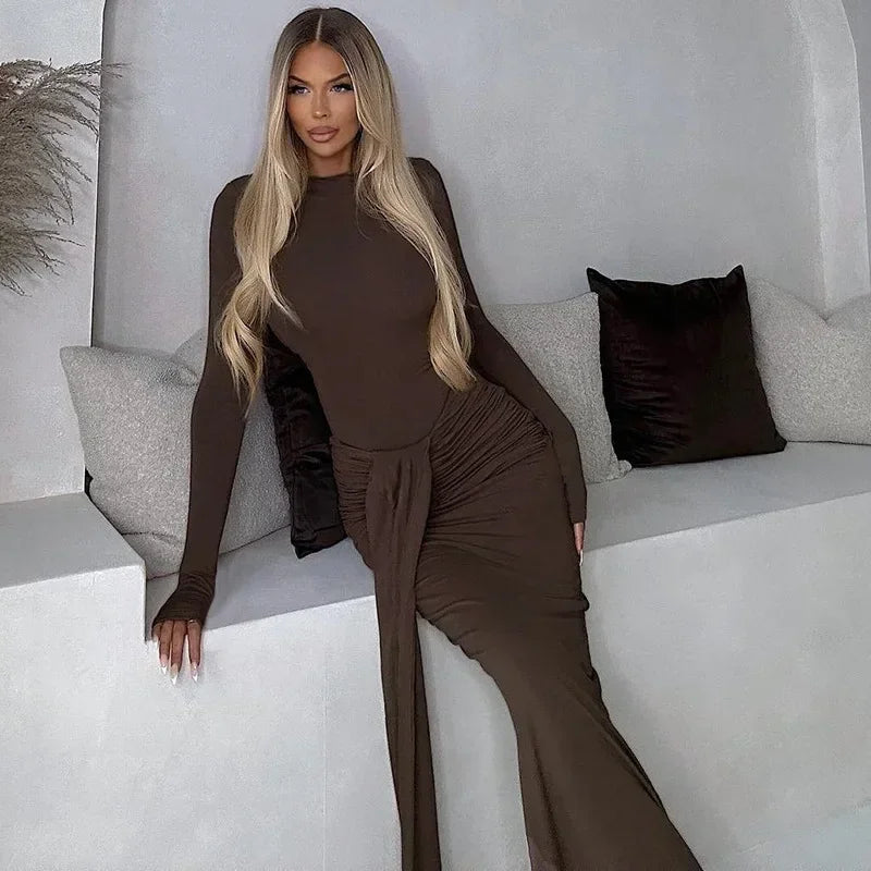 2 Piece-Set Maxi Pleated Skirt Outfit