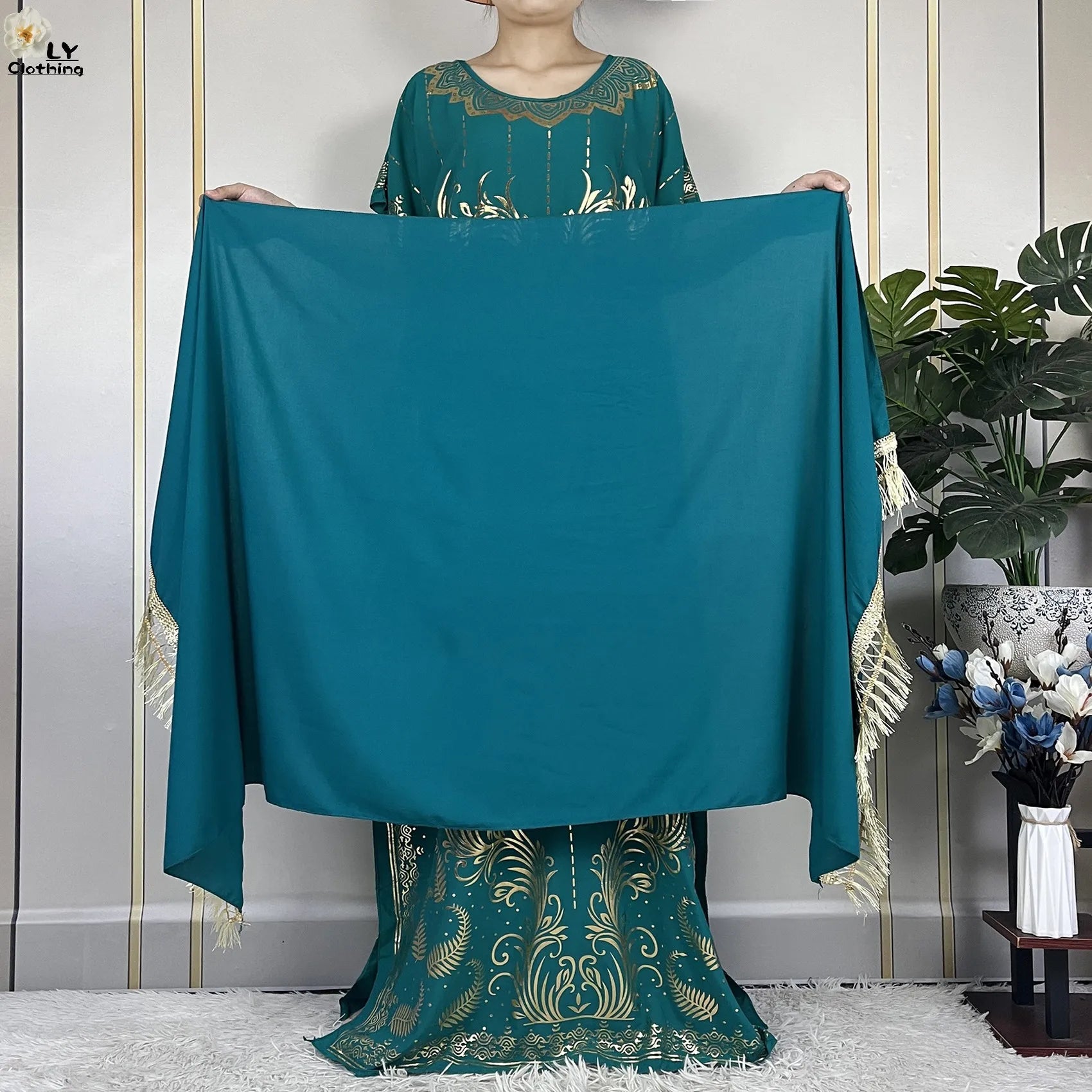 Casual Short Sleeve Soft Cotton Maxi Dress With Scarf