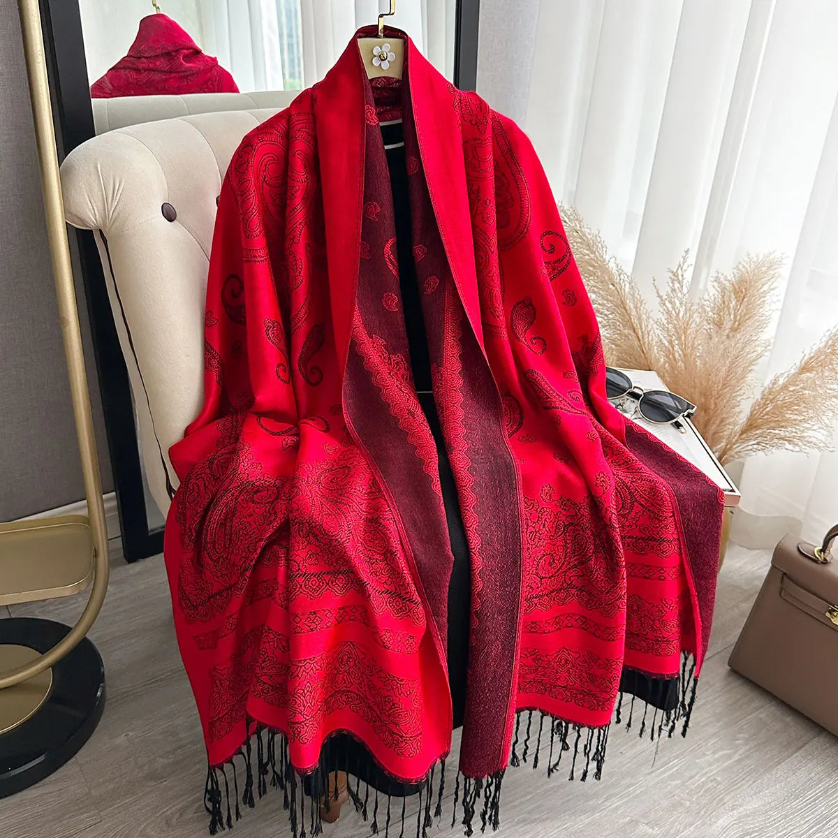 Fringed Paisley Shawl Scarf