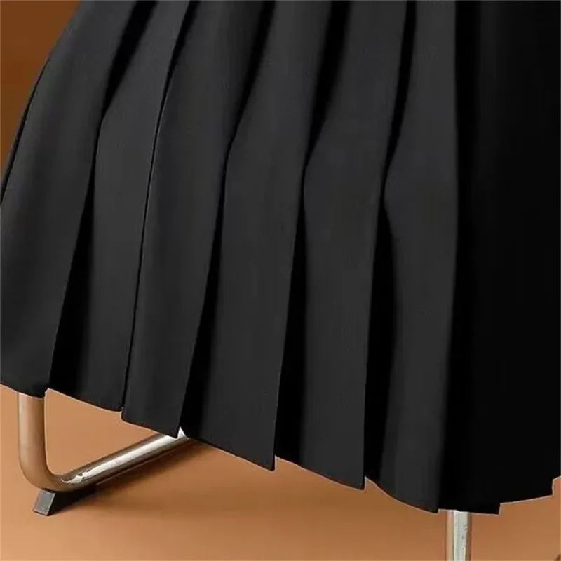 Long Gray Retro Slim A-Line Casual Pleated Skirt