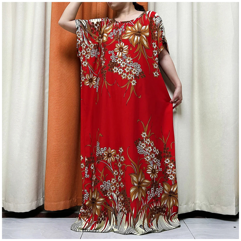African Floral Fashion Dress With Matching Scarf