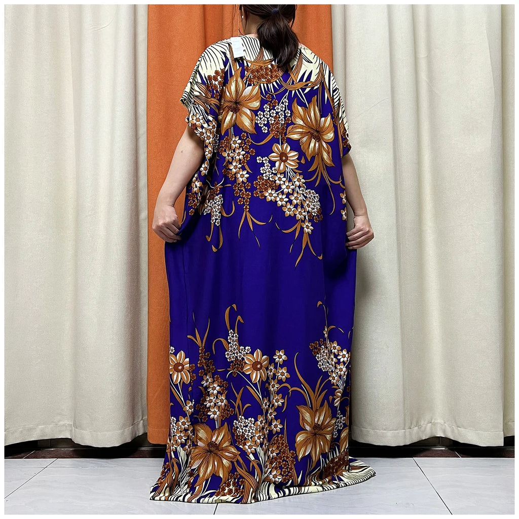 African Floral Fashion Dress With Matching Scarf