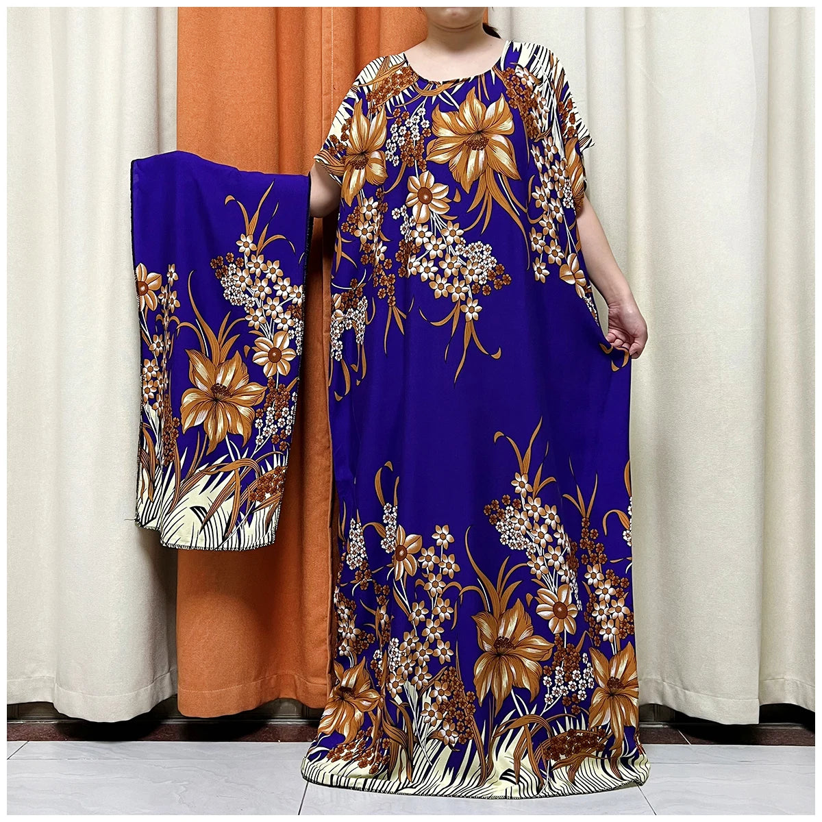 African Floral Fashion Dress With Matching Scarf