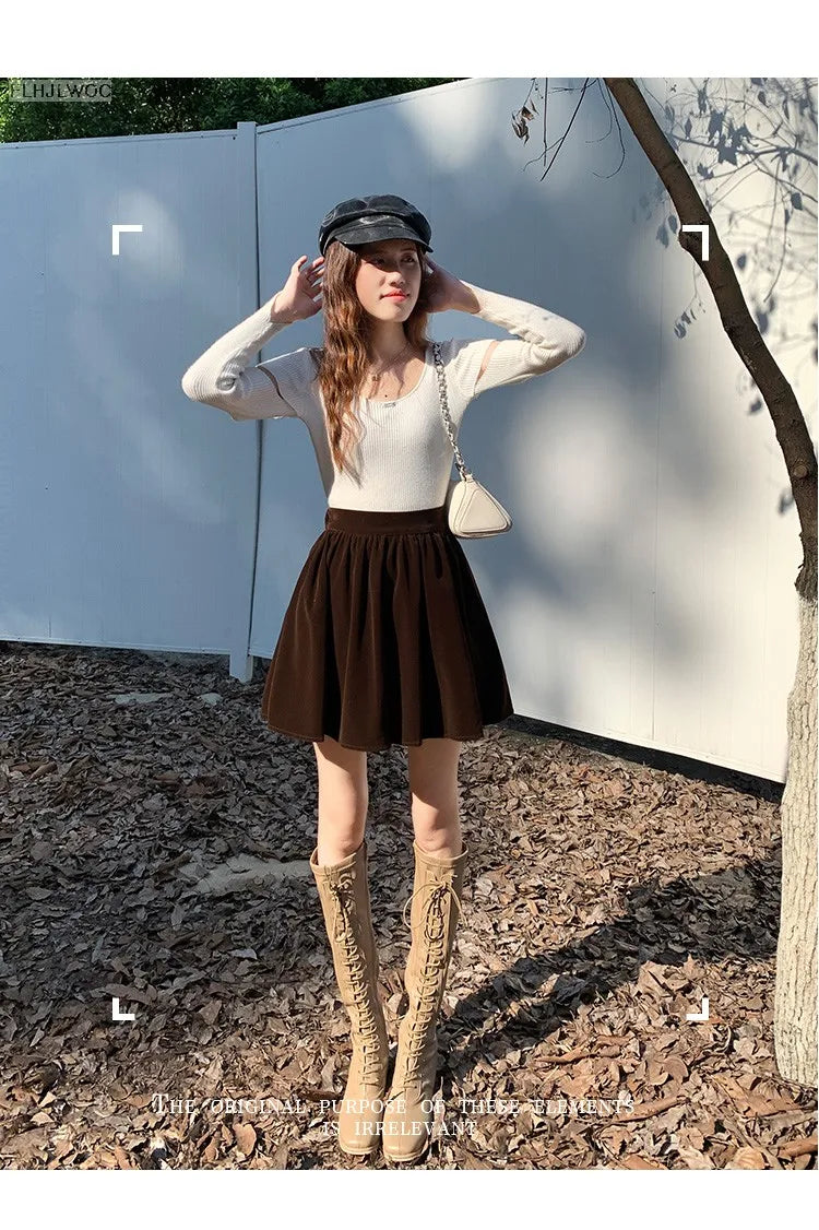 Velvet High-Waist Mini Skirt