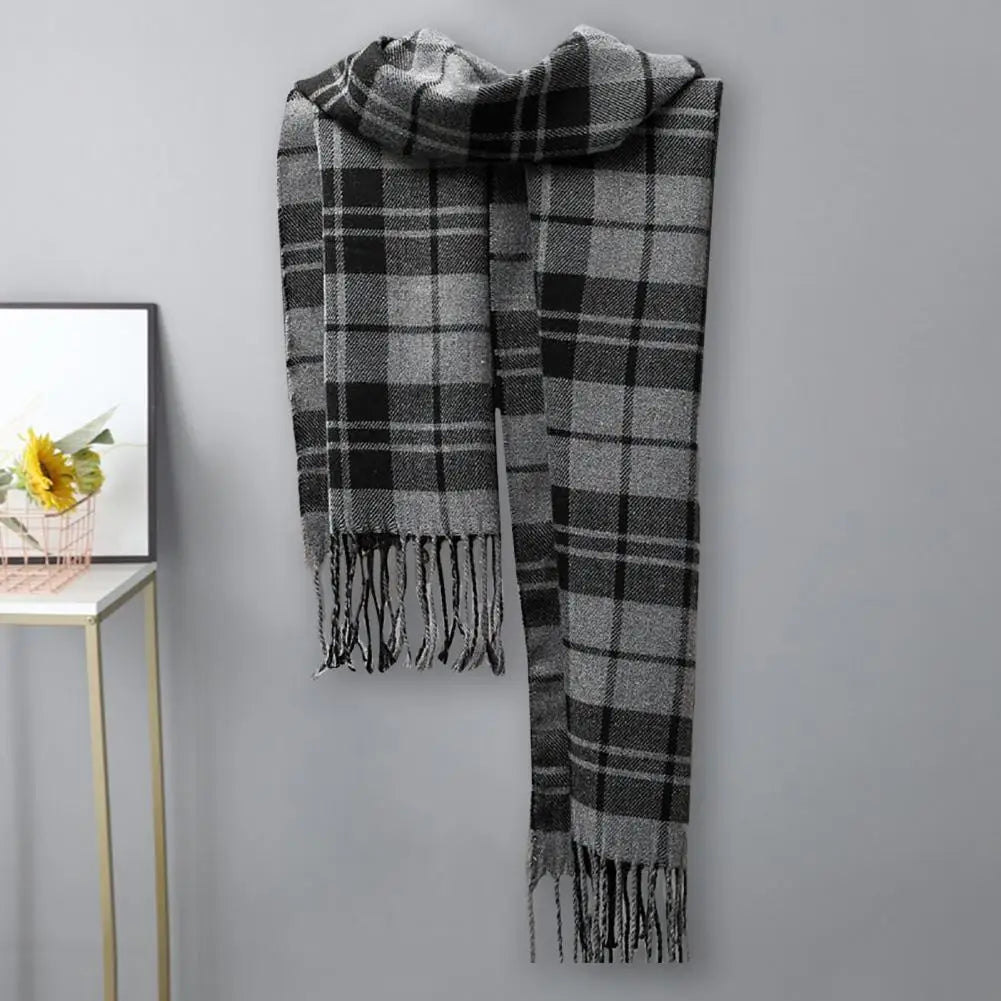 Fringed Plaid Tasseled Cashmere Scarf