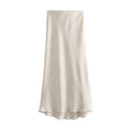Faux Satin Mid-Calf Length High Waist Skirt
