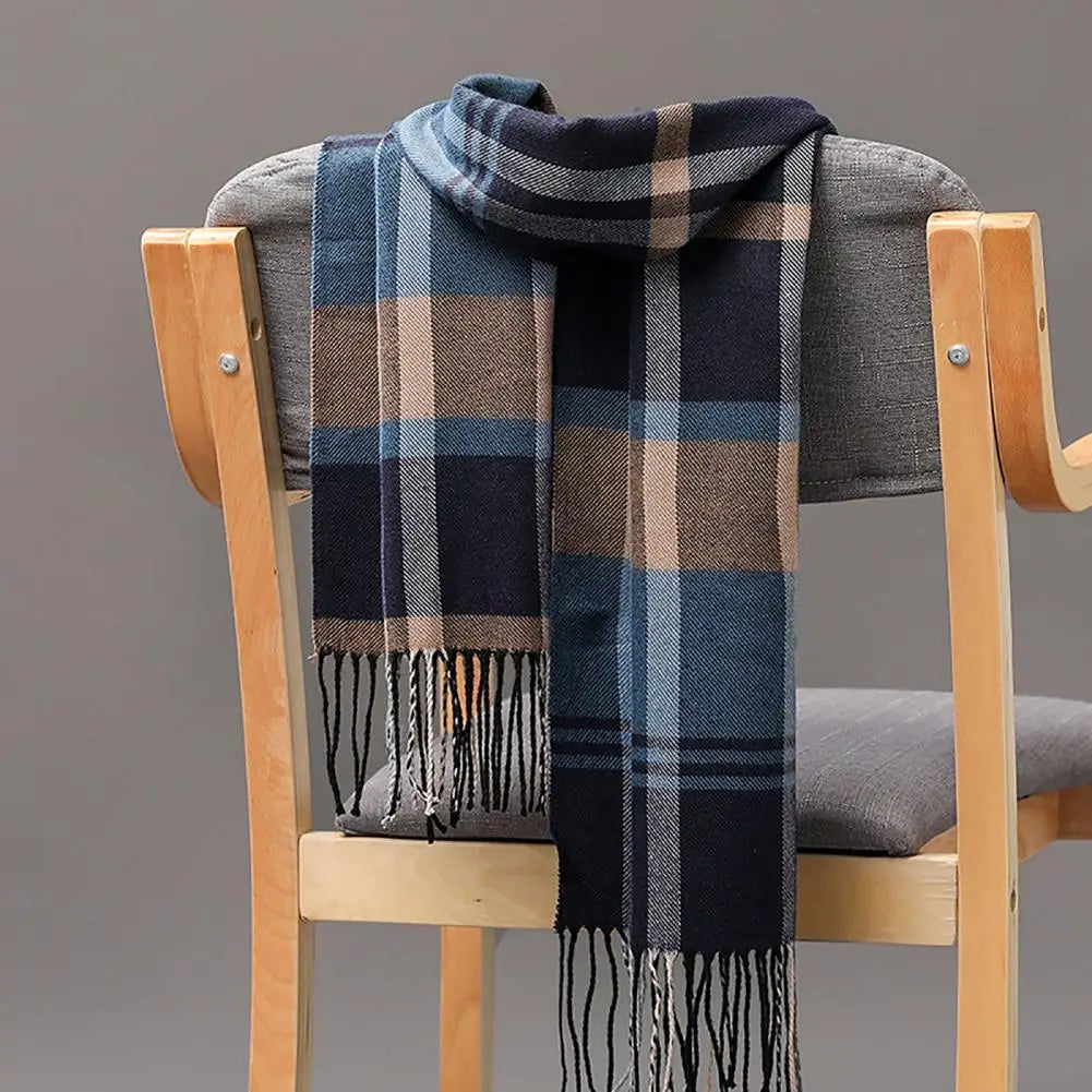 Fringed Plaid Tasseled Cashmere Scarf