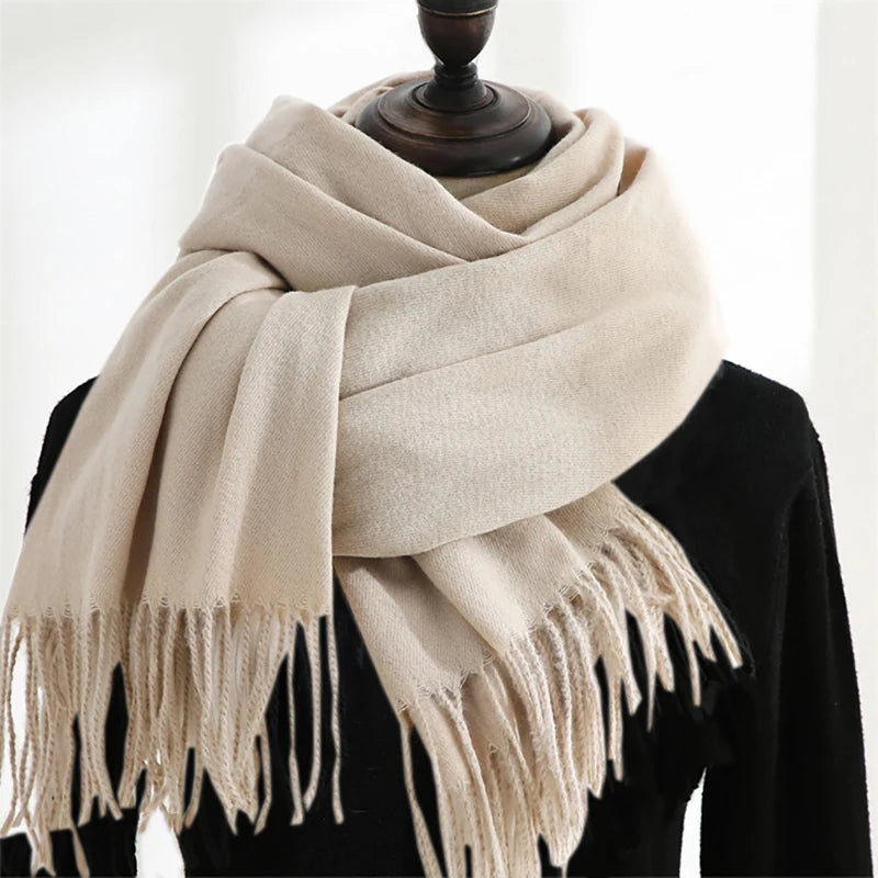 Unisex Cashmere Pashmina Scarf With Tassels