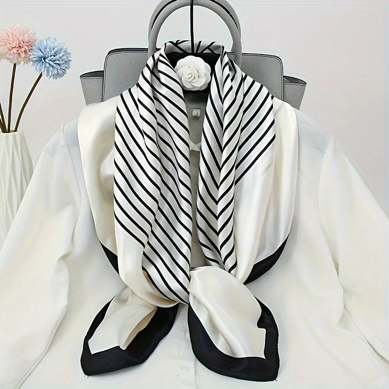 Black/White Elegant Striped Square Scarf