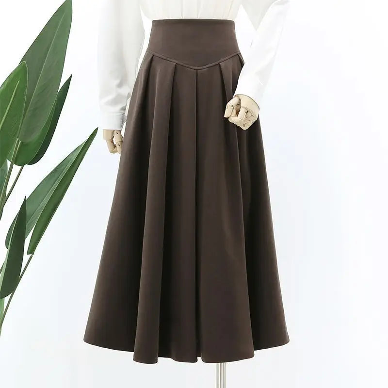 Woolen Pleated High-Waist Skirt