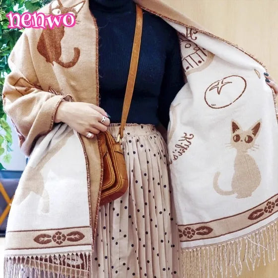 Nenwo Versatile Thick Double-sided Cartoon Scarf/Shawl