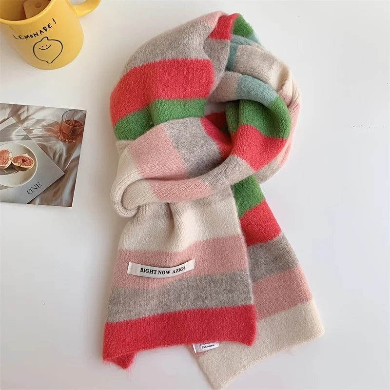 Casual Knitted Striped Scarf - Warm, Breathable & Ear Protection.