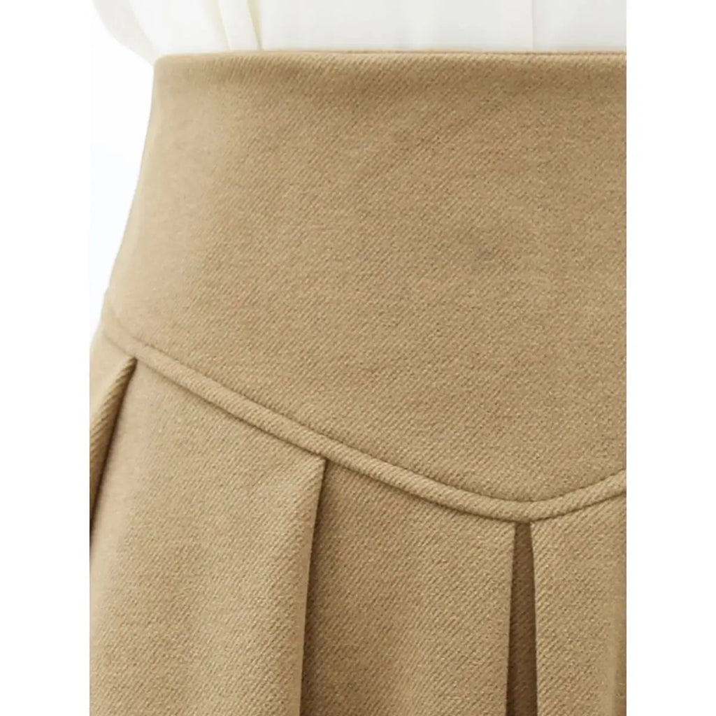Woolen Pleated High-Waist Skirt