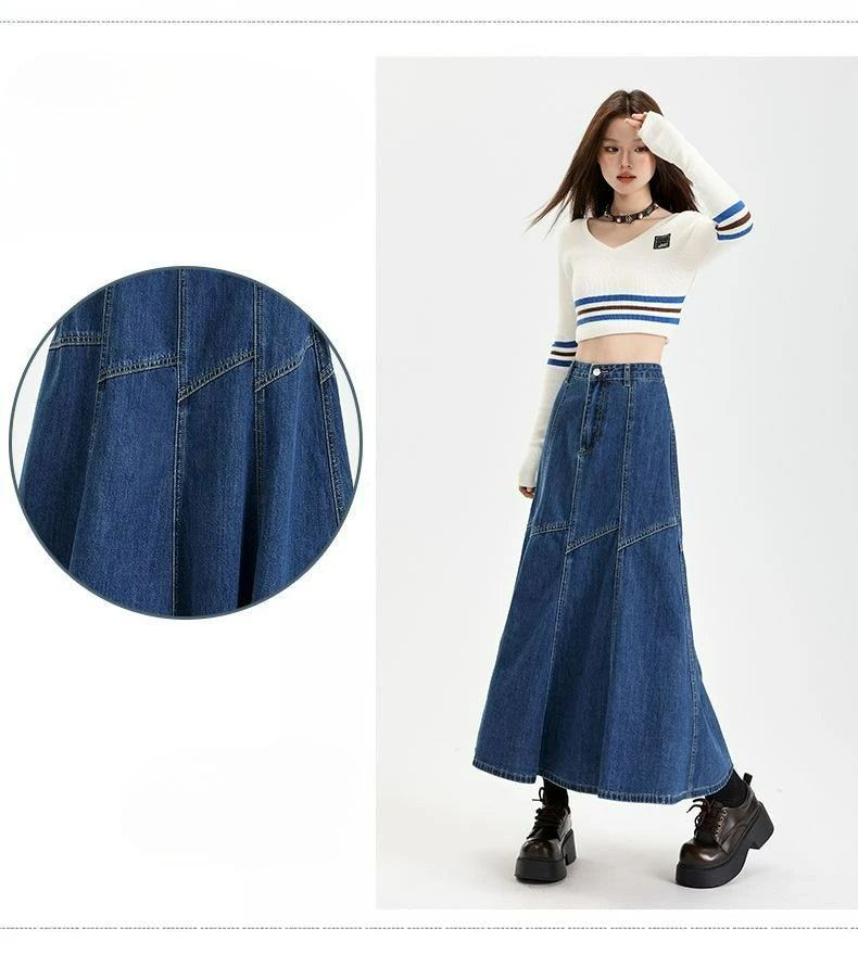 Ankle-Length High Waist Denim Jean Skirt