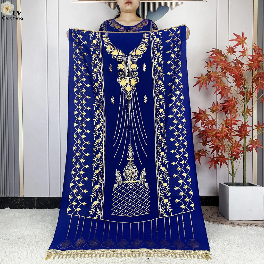 Casual Short Sleeve Soft Cotton Maxi Dress With Scarf