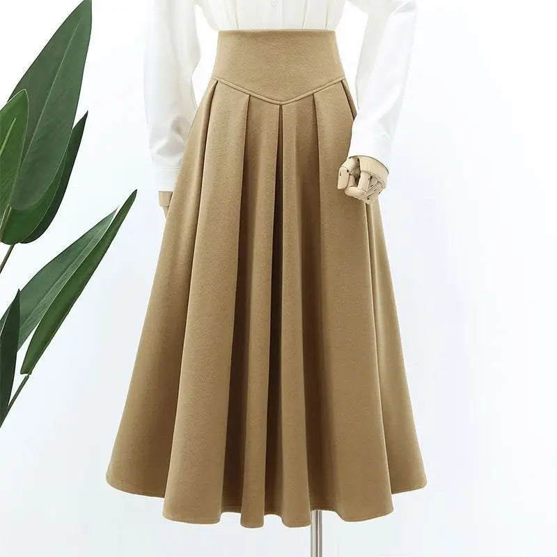 Woolen Pleated High-Waist Skirt