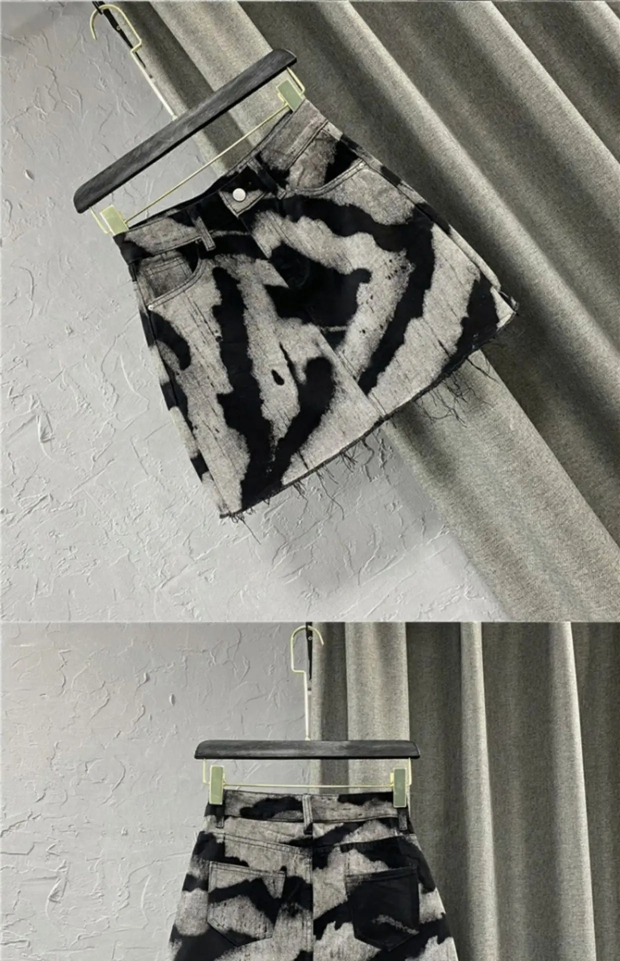 High Waist Slim Denim Skirt with Raw Edges