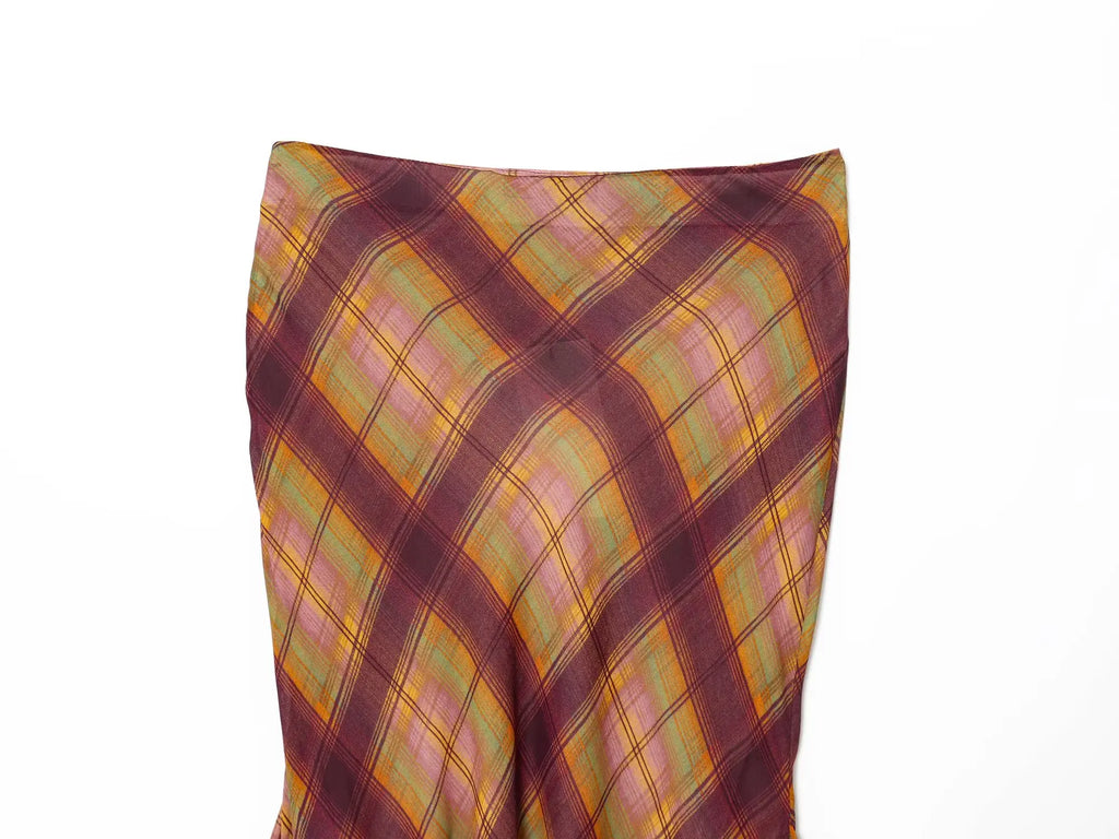 Checkered High Waist Floor Length Skirt