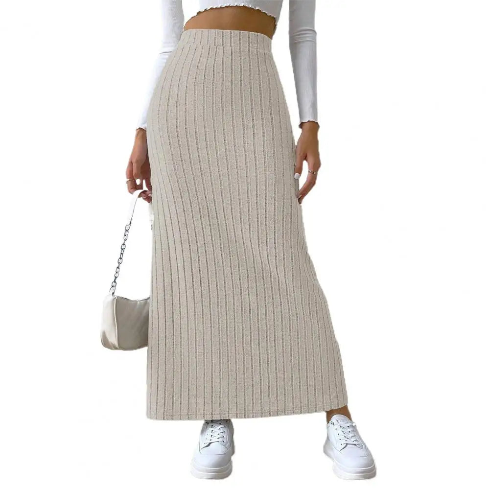 Long Hem Sheath High-Waist Maxi Skirt
