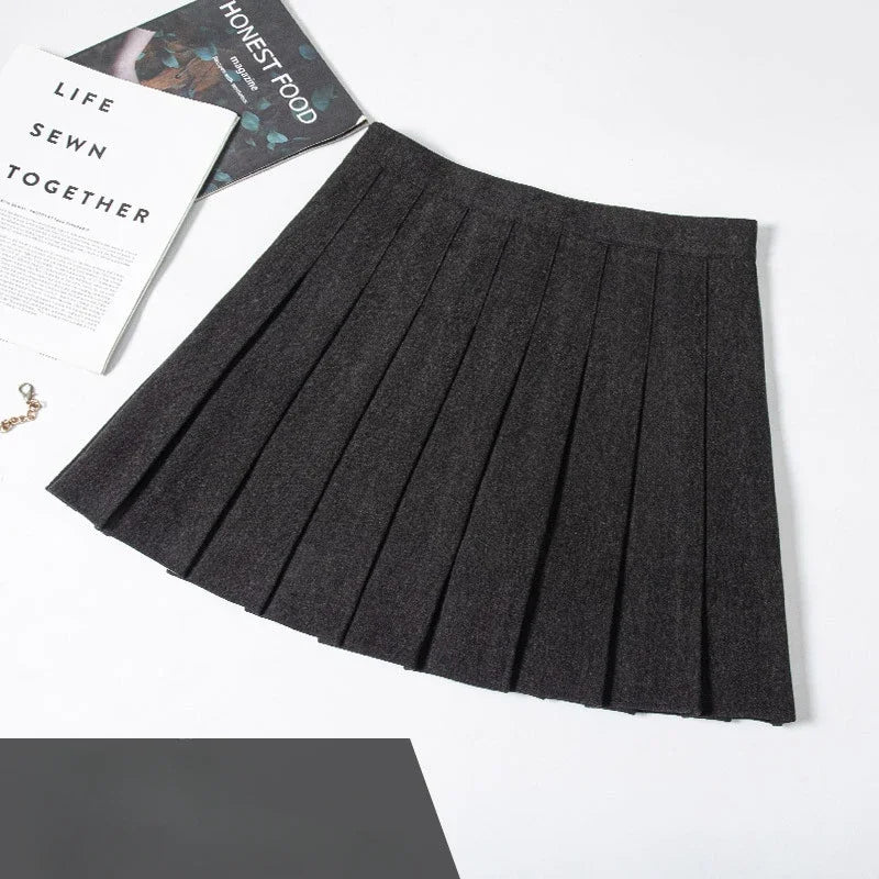 Zippered Pleated Woolen Mini Skirt