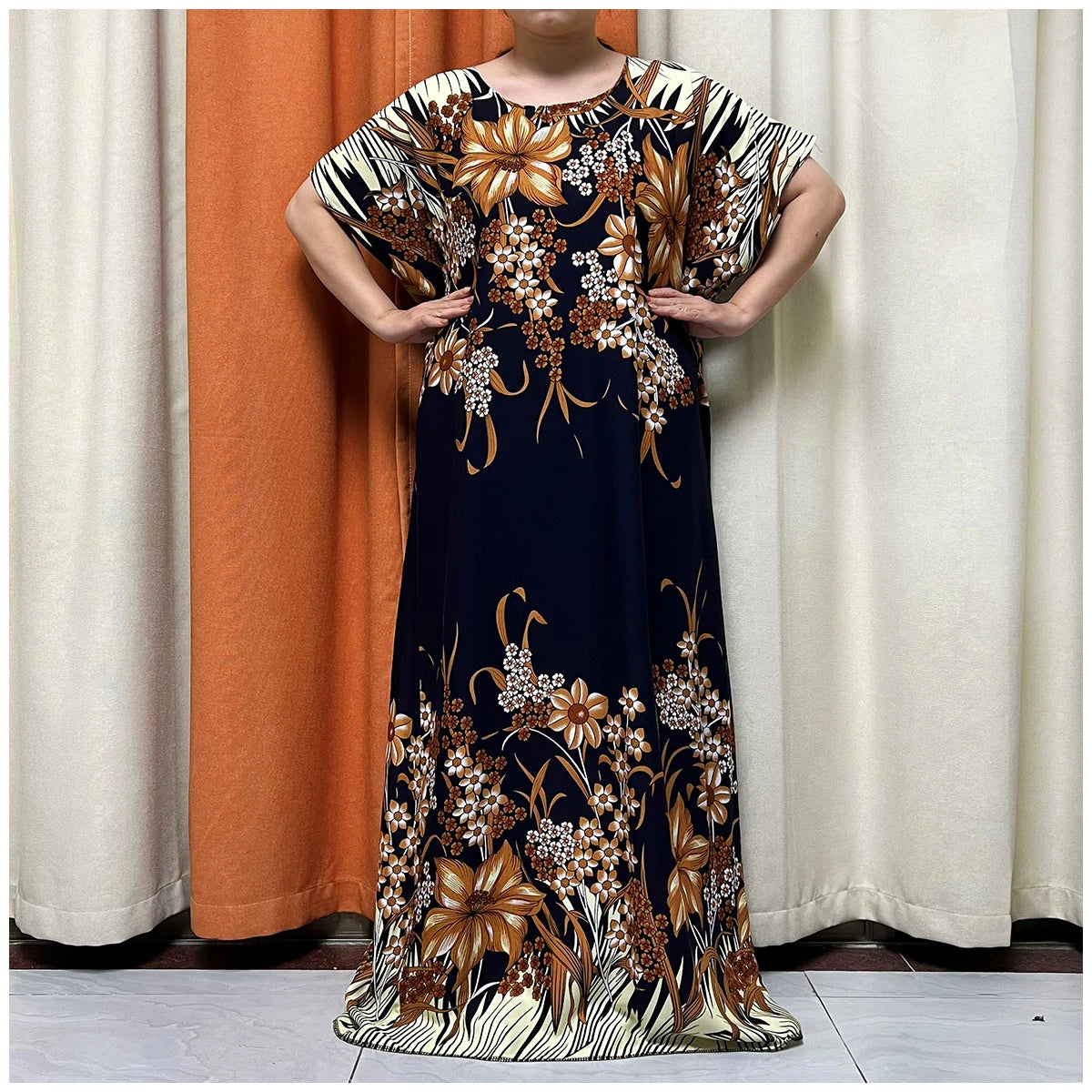 African Floral Fashion Dress With Matching Scarf