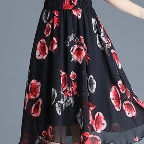 Floral Chiffon Midi Skirt