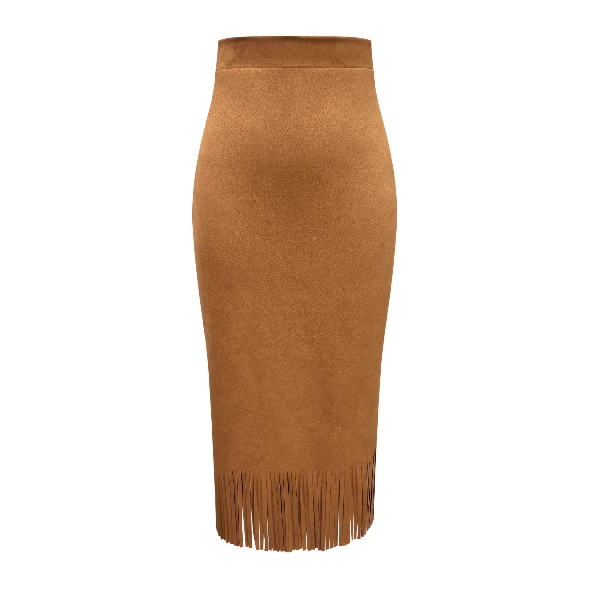 Fringed Suede Long Skirt