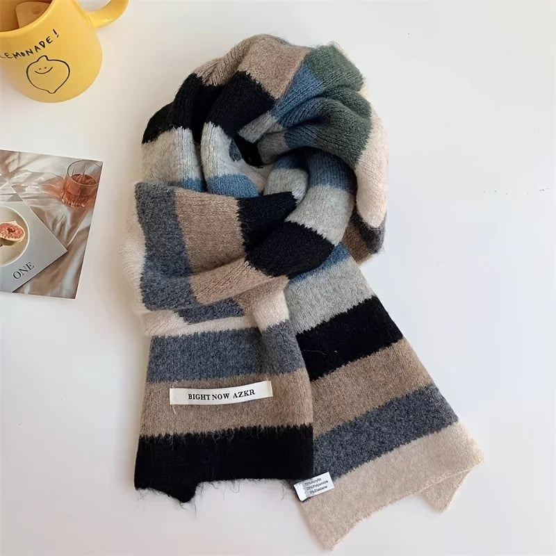 Casual Knitted Striped Scarf - Warm, Breathable & Ear Protection.