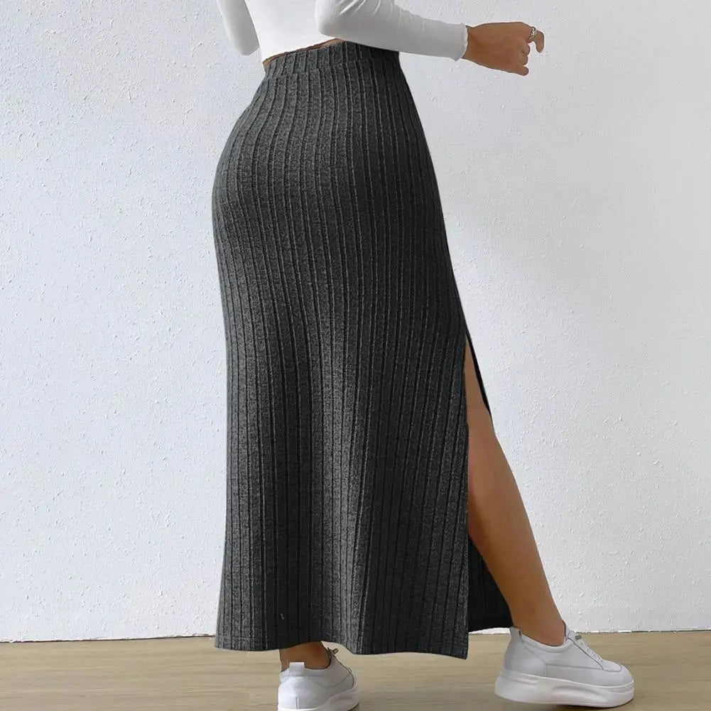 Long Hem Sheath High-Waist Maxi Skirt