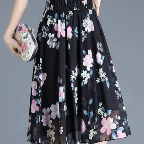 Floral Chiffon Midi Skirt